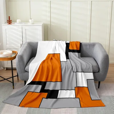 Orange Gray Geometric Block Blanket for Modern Art Lovers