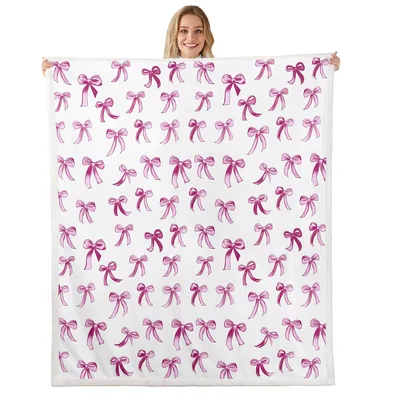 Pink Bowknot Pattern Blanket: Dreamy Ribbon Print for Cozy Rooms