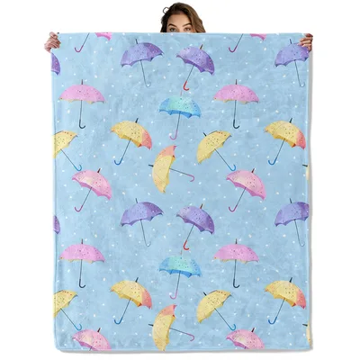 Colorful Umbrellas Pattern Blanket featuring pastel rainbow umbrellas