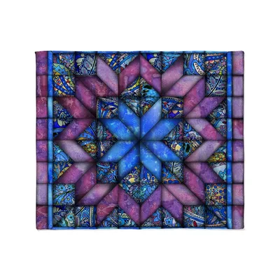 Stained Glass Star Quilt Blanket: Vibrant Geometric Art Design