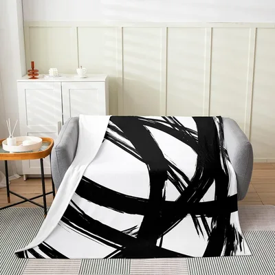Black Brush Stroke Abstract Blanket for Modern Minimalist Decor
