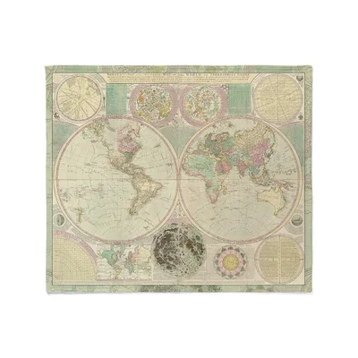 Antique World Map Blanket: Vintage Bowles Map Throw for Travel Lovers