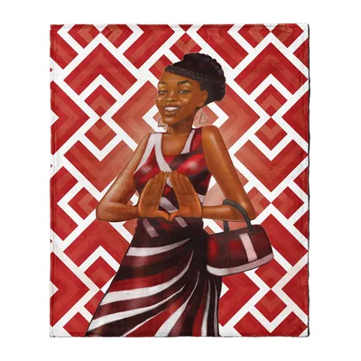 Woman in Red Geometric Blanket: A Portrait of Style and Confidence