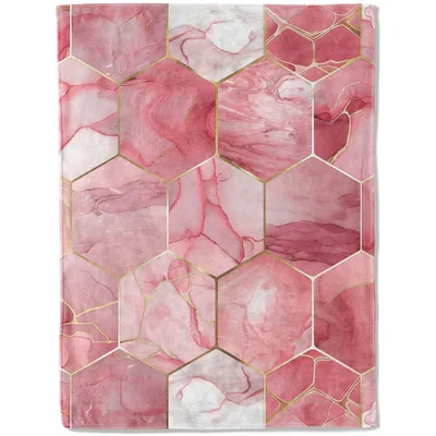 Pink Marble Hexagon Pattern Blanket: Geometric Pink Stone Design