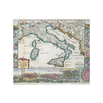Vintage Map of Italy Blanket: 1706 Cartography Art Print
