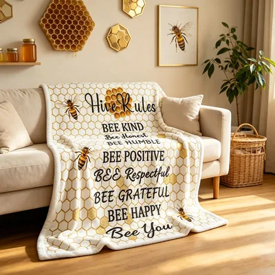 Bee Kind Honeycomb Motivational Blanket featuring Hive Rules