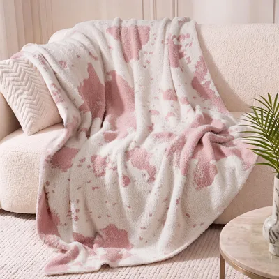 Pink Abstract Animal Print Blanket featuring soft pink organic shapes