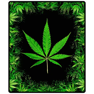 Green Leaf on Black Blanket: Botanical Cannabis Art Design
