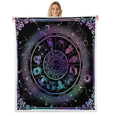 Zodiac Sun Moon Wheel Blanket: Celestial Astrology Art Print