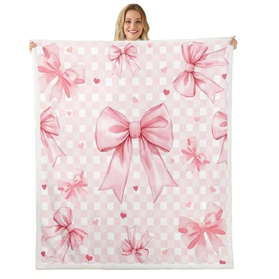 Pink Bow Checkered Pattern Blanket No. 2