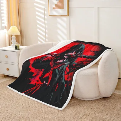 Red and Black Abstract Blanket: Anime Girl Art for Fans