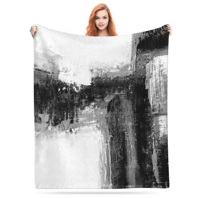 Black and White Abstract Brushstrokes Blanket for Modern Art Lovers