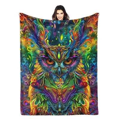 Colorful Psychedelic Owl Art Blanket