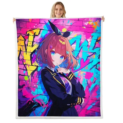 Anime Girl with Graffiti Blanket: Urban Anime Art for Your Room