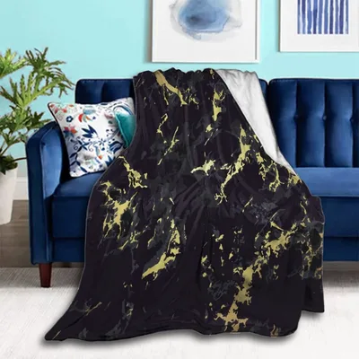 Black Gold Marble Pattern Blanket: Elegant Dark Fleece