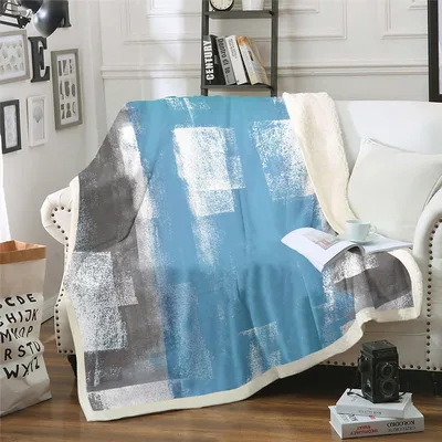 Blue Grey Abstract Brushstrokes Blanket: Grunge Ombre Art Throw