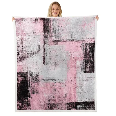 Pink Grey Abstract Brushstrokes Blanket for Modern Art Lovers