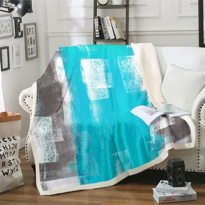 Turquoise Gray Watercolor Ombre Blanket Abstract Art Design