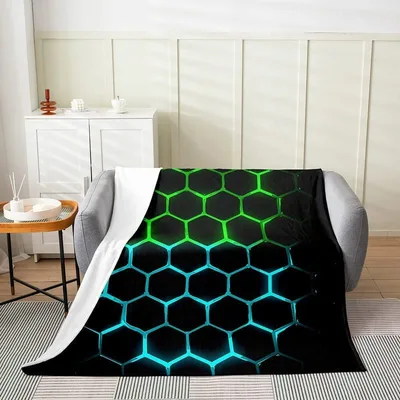 Neon Honeycomb Geometric Pattern Blanket for Modern Game Room Decor