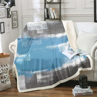 Grunge Watercolor Abstract Ombre Blanket: Blue Grey Geometric Art