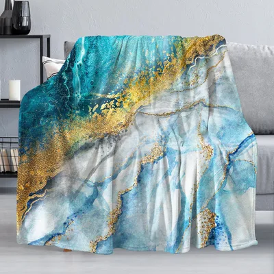 Blue Gold Marble Pattern Blanket No. 2