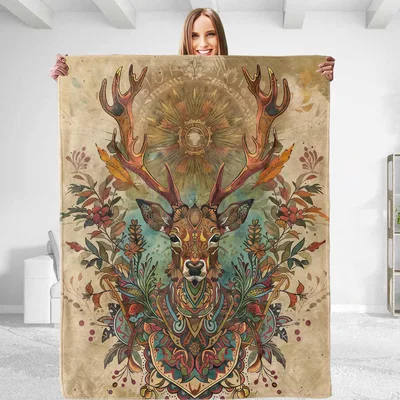 Mystical Deer Mandala Art Blanket for Nature Lovers