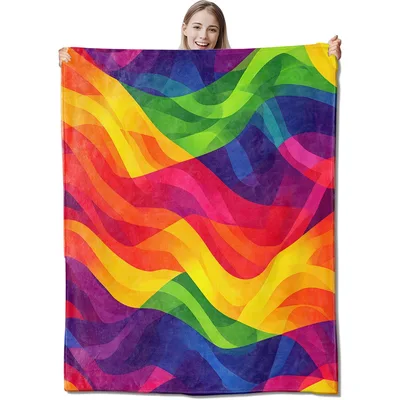 Rainbow Wave Geometric Art Blanket