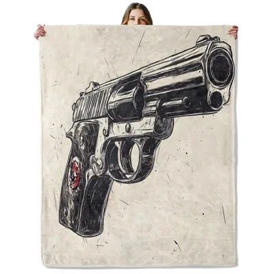Revolver Gun Pencil Sketch Blanket for Art Lovers