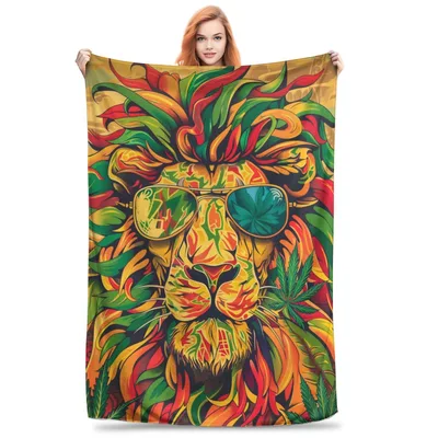 Vibrant Psychedelic Lion Blanket: Cool Aviator Art for Cozy Spaces