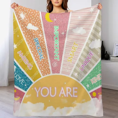 Rainbow You Are Quotes Blanket Affirming Positive Art Print