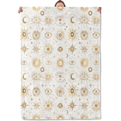 Celestial Suns Eyes Pattern Blanket: Mystical Gold Sun and Moon Design