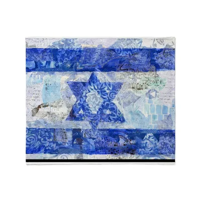 Israel Flag Star Collage Blanket: Artistic Blue and White Design