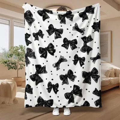 Black Bows Coquette Polka Blanket: Sketchy Bow Pattern Design
