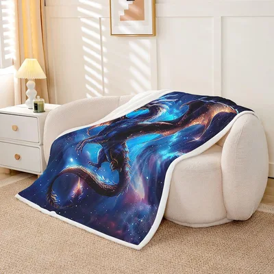 Blue Galaxy Swirl Abstract Blanket: A Cosmic Dragon Design