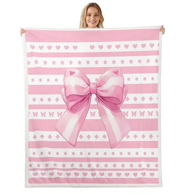 Pink Bow Stripes Hearts Blanket: A Dreamy Pink Design