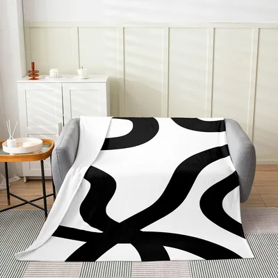 Black White Abstract Swirl Blanket for Modern Art Lovers