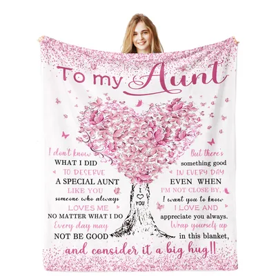 to my Aunt Blanket with a heart of pink butterflies