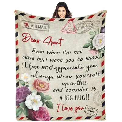 Aunt Letter Blanket with Airmail Frame and Roses