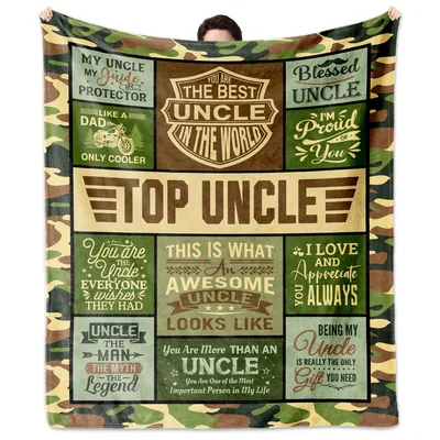 Top Uncle Blanket: Camo Print with Heartfelt Lines for Uncles