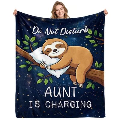 Do Not Disturb Aunt Blanket features a cute sloth sleeping