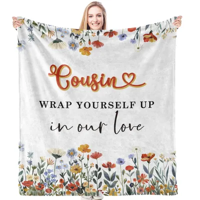 Cousin Wrap Yourself Up Blanket with Floral Border and Love Message