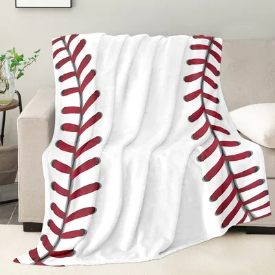 Baseball Stitch Blanket: Red Seams on Plain White Fleece