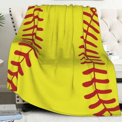 Yellow Softball Red Stitches Blanket for Softball Fans