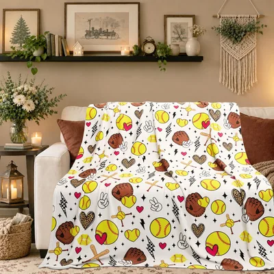 Softball Pattern with Gloves Blanket for Players and Fans