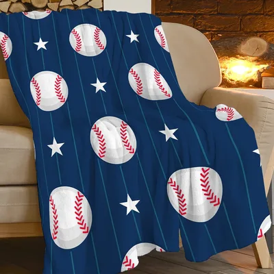 Baseball Pattern Stars Blanket with Red Stitching and White Balls