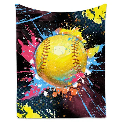 Softball Paint Splatter Blanket: Glittery Yellow Ball Design