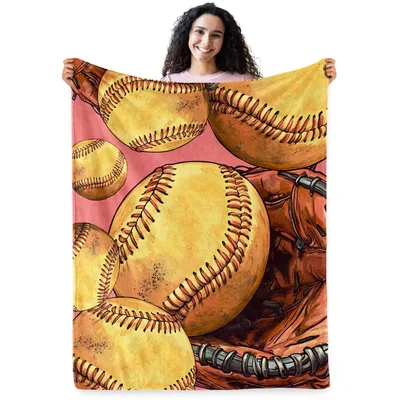 Catcher's Mitt Blanket: Softballs and Leather Glove Print