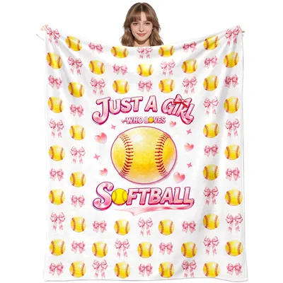 Softball Girl Pink Bows Blanket for Players and Fans