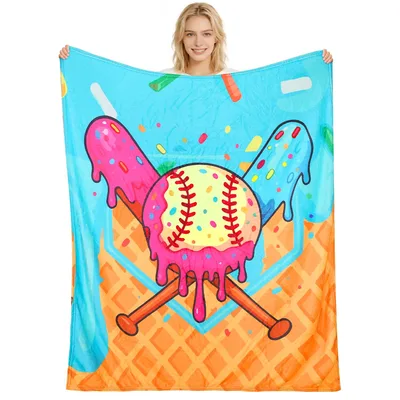 Ice Cream Blanket: Baseball Drip Design for Sweet Sports Fans