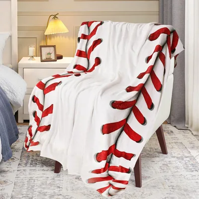 Classic White Red Stitch Blanket for Baseball Fans